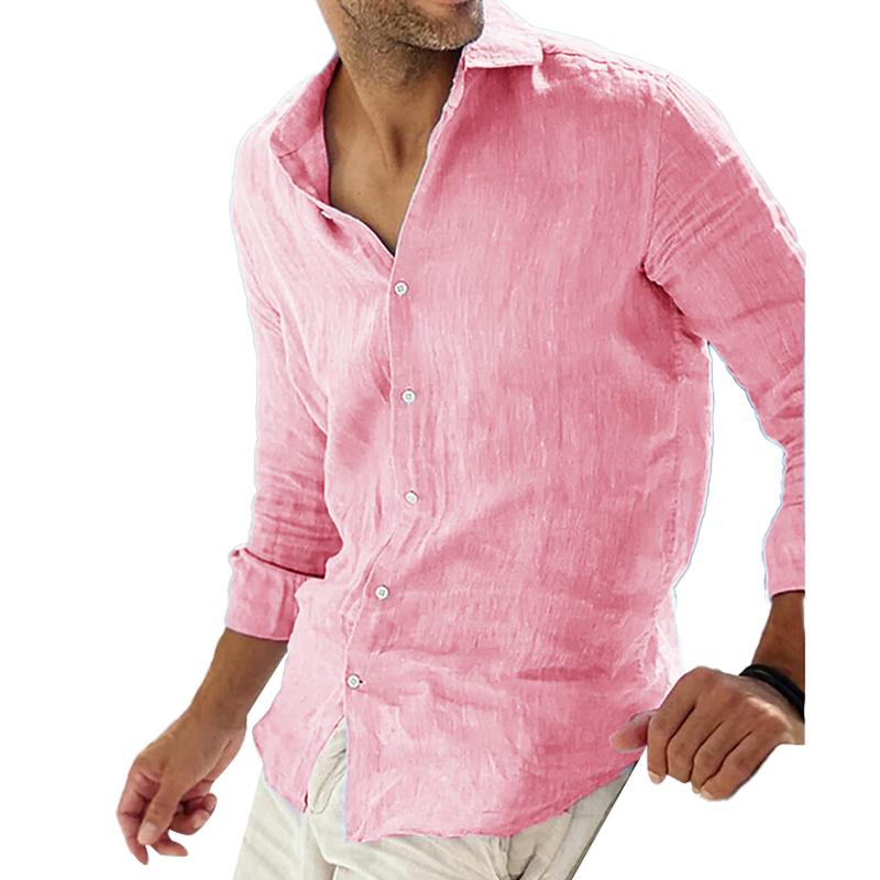 Mäns Långärmad Linneskjorta i Bomull för Avslappnad Stil