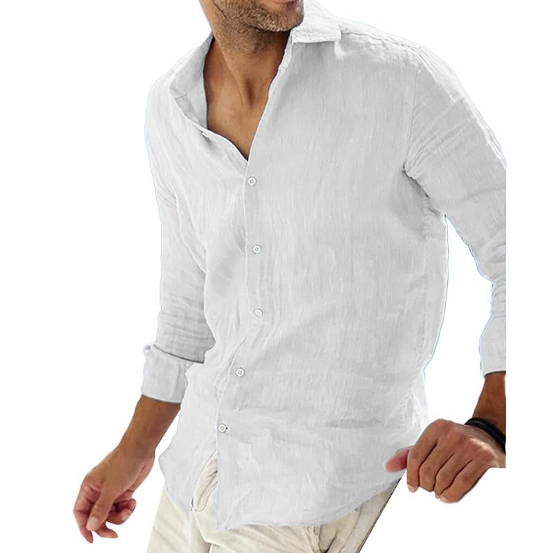 Mäns Långärmad Linneskjorta i Bomull för Avslappnad Stil