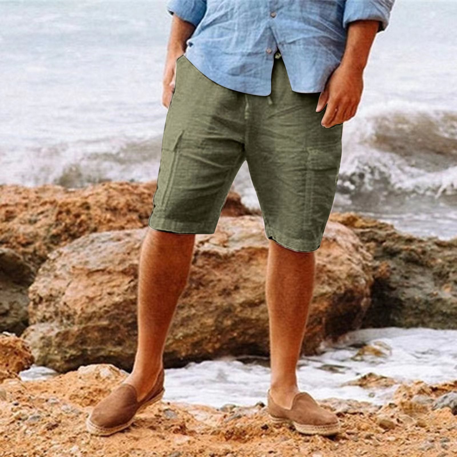 Mäns Linne Shorts Lätta Andningsbara Fritidsshorts