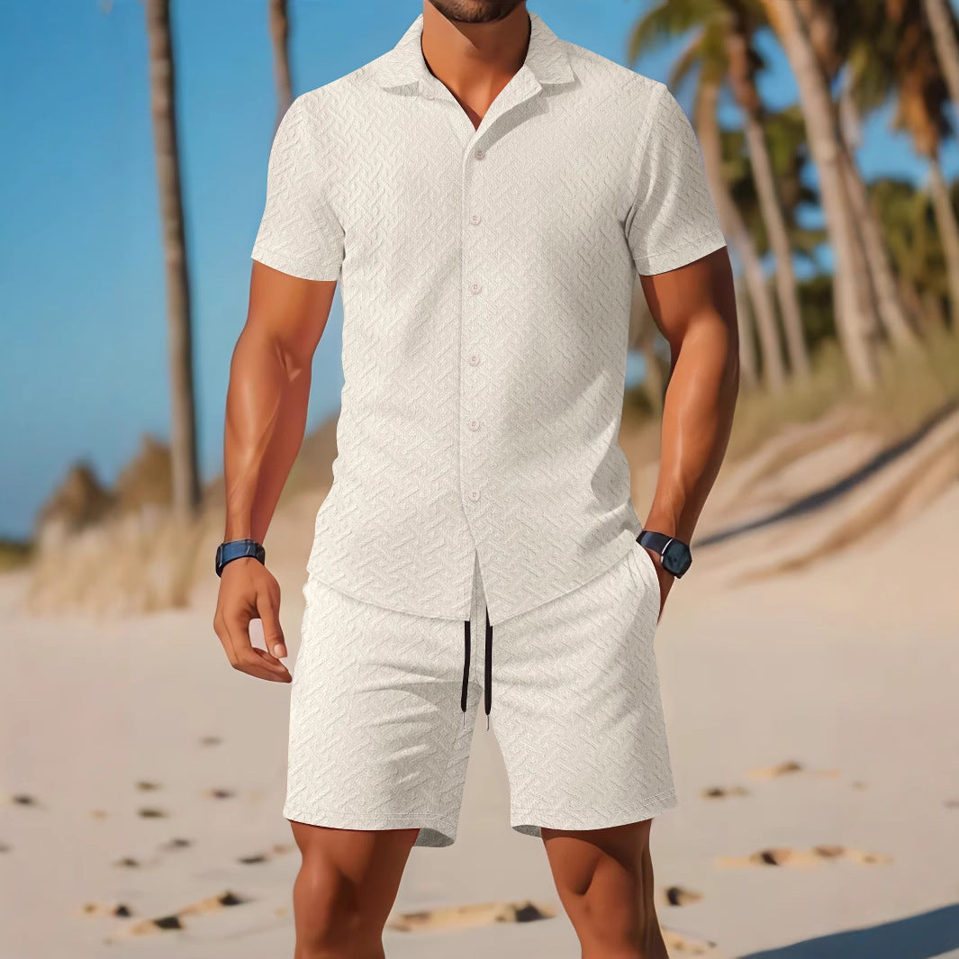 Mäns Slim Fit Skjorta och Shorts Sats i Lätt Tyg