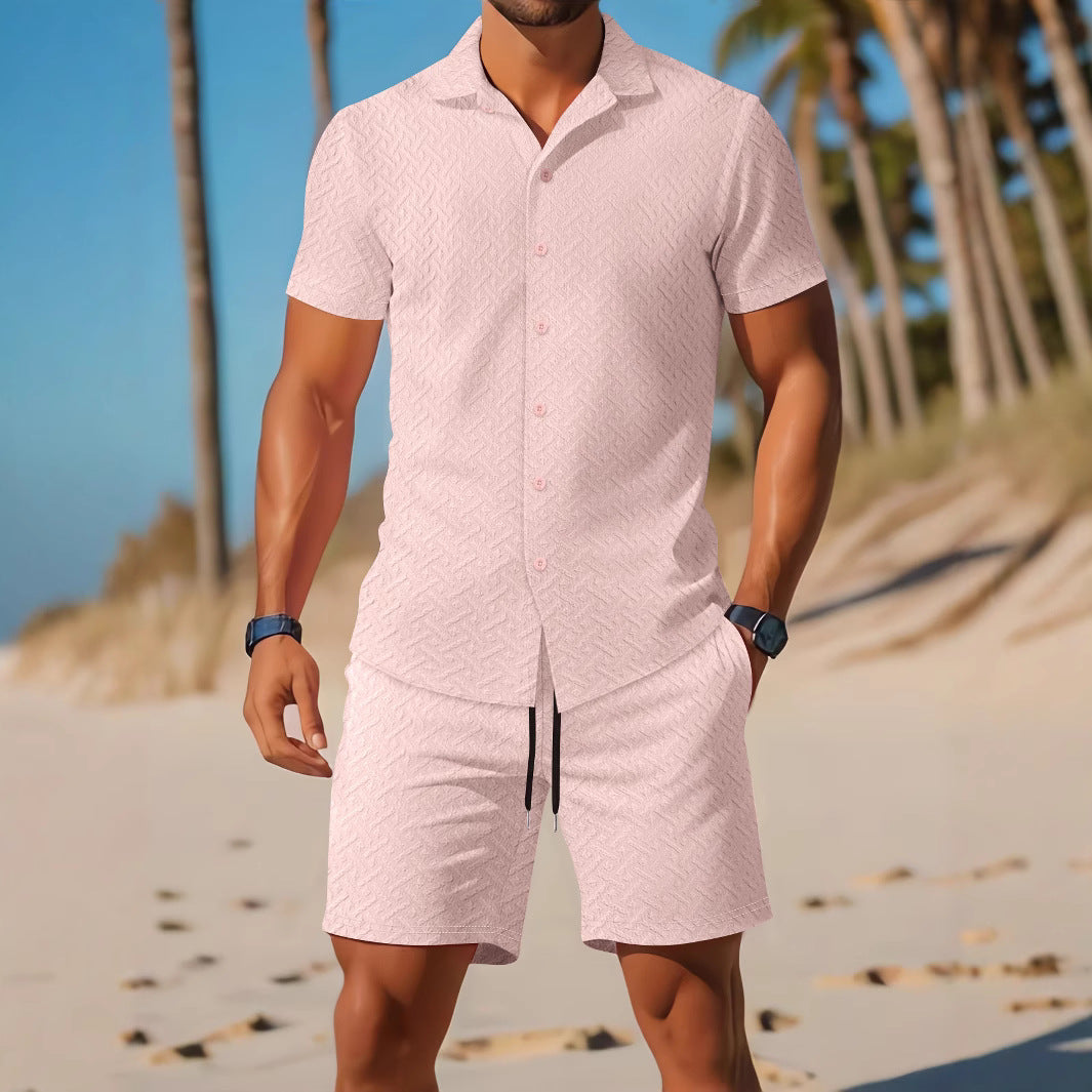 Mäns Slim Fit Skjorta och Shorts Sats i Lätt Tyg