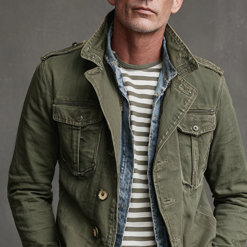 Mäns Militärstil Multi-Pocket Jacka med Vintage-Känsla 2
