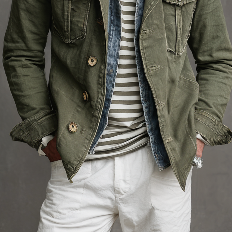 Mäns Militärstil Multi-Pocket Jacka med Vintage-Känsla 3