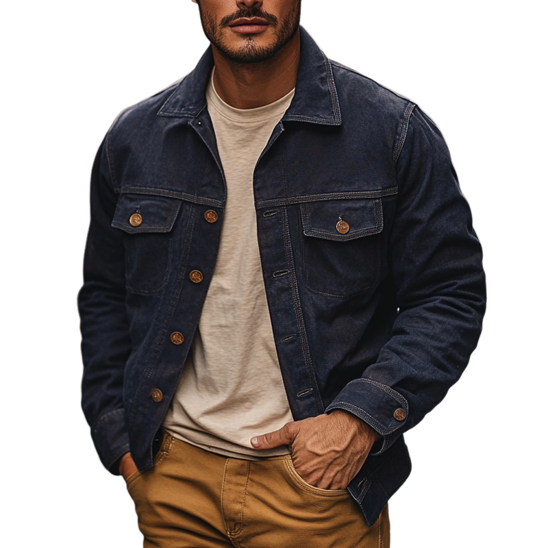 Mäns Vintage Denimjacka för Avslappnad Stil 0