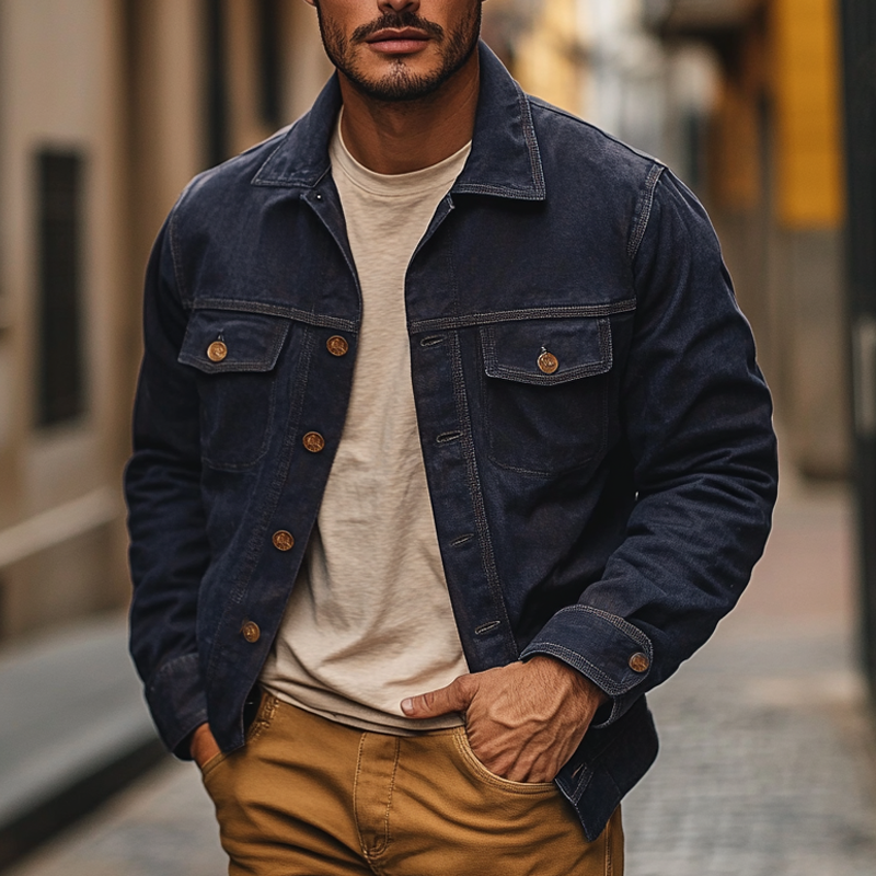 Mäns Vintage Denimjacka för Avslappnad Stil 1