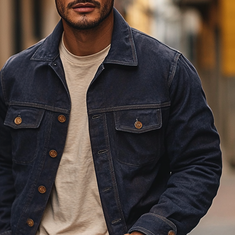 Mäns Vintage Denimjacka för Avslappnad Stil 2