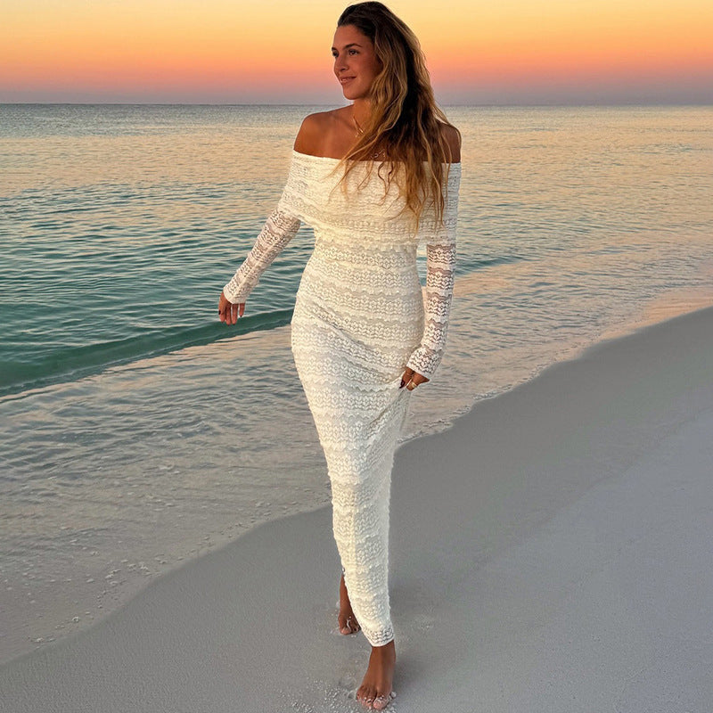 Maxiklänning Dam Spets Off-Shoulder Lång Klänning