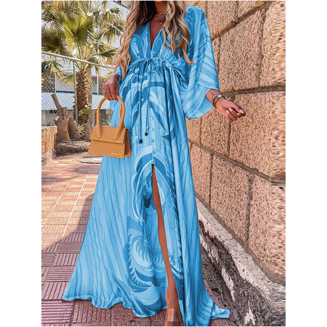 Maxiklänning Dam med V-Hals och Slits för Långa Klänningar