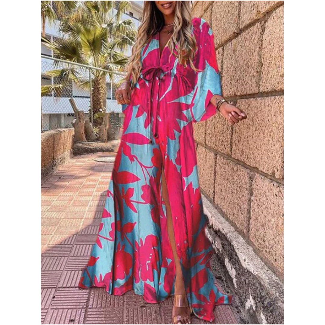 Maxiklänning Dam med V-Hals och Slits för Långa Klänningar