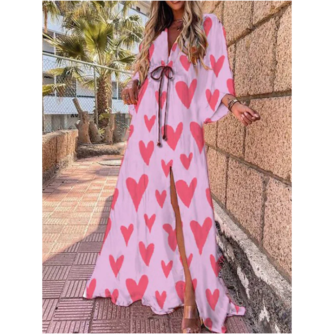 Maxiklänning Dam med V-Hals och Slits för Långa Klänningar