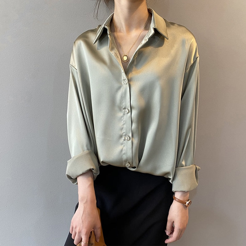 Dam Blus Bomull Löst Snitt Modern Stil-1