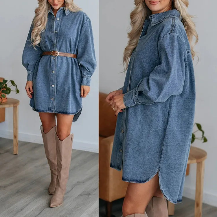 Skjortklänning Dam Denim Lång Ärmar