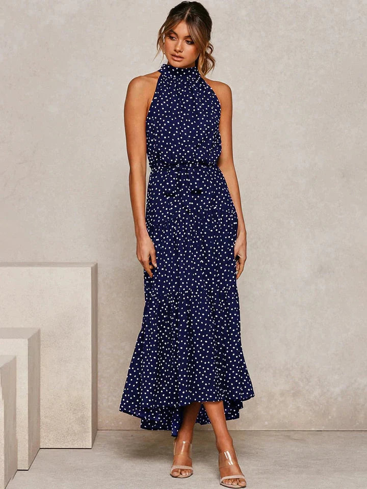 Sommarklänning Dam Halterneck Slim Fit Med Pricktryck