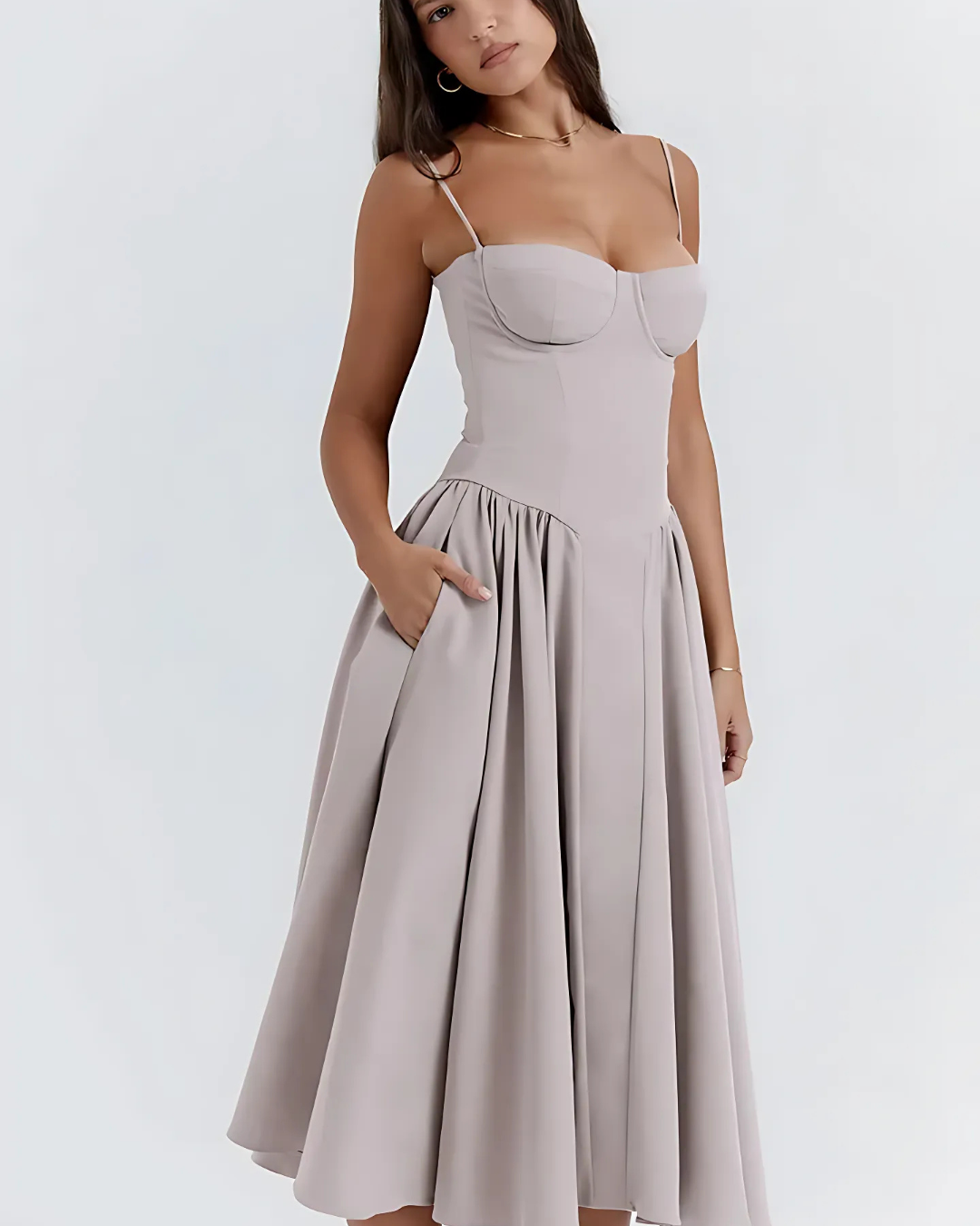 Sommarklänning Dam med Justerbara Axelband och Volymös Midja