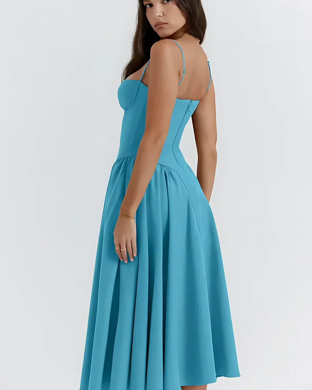 Sommarklänning Dam med Justerbara Axelband och Volymös Midja