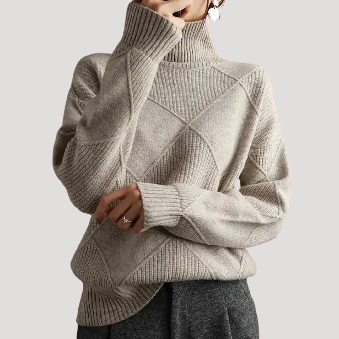 Stickad Dam Tröja med Rullkrage i Chunky Knit 1