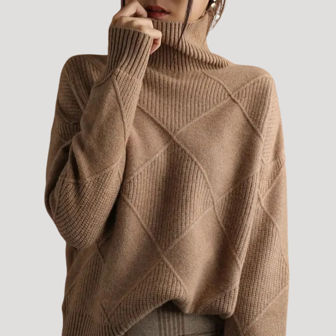 Stickad Dam Tröja med Rullkrage i Chunky Knit 3