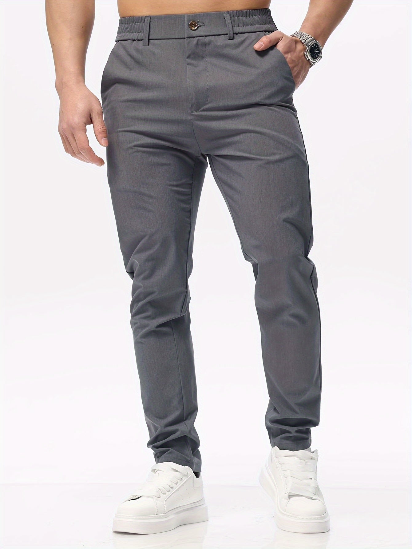 Herrbyxor Elastiska Midjeband Slim Fit-3