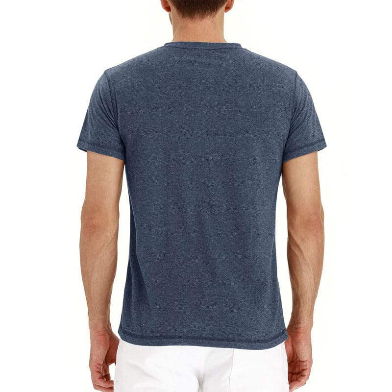 Herr T-shirt Bomull Henley Kort Ärming-3