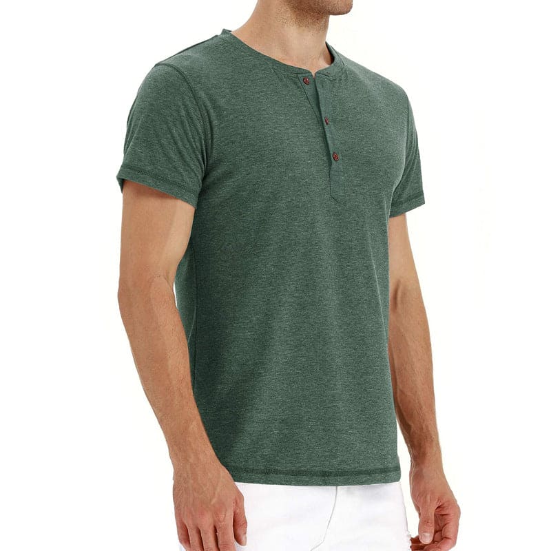 Herr T-shirt Bomull Henley Kort Ärming-5