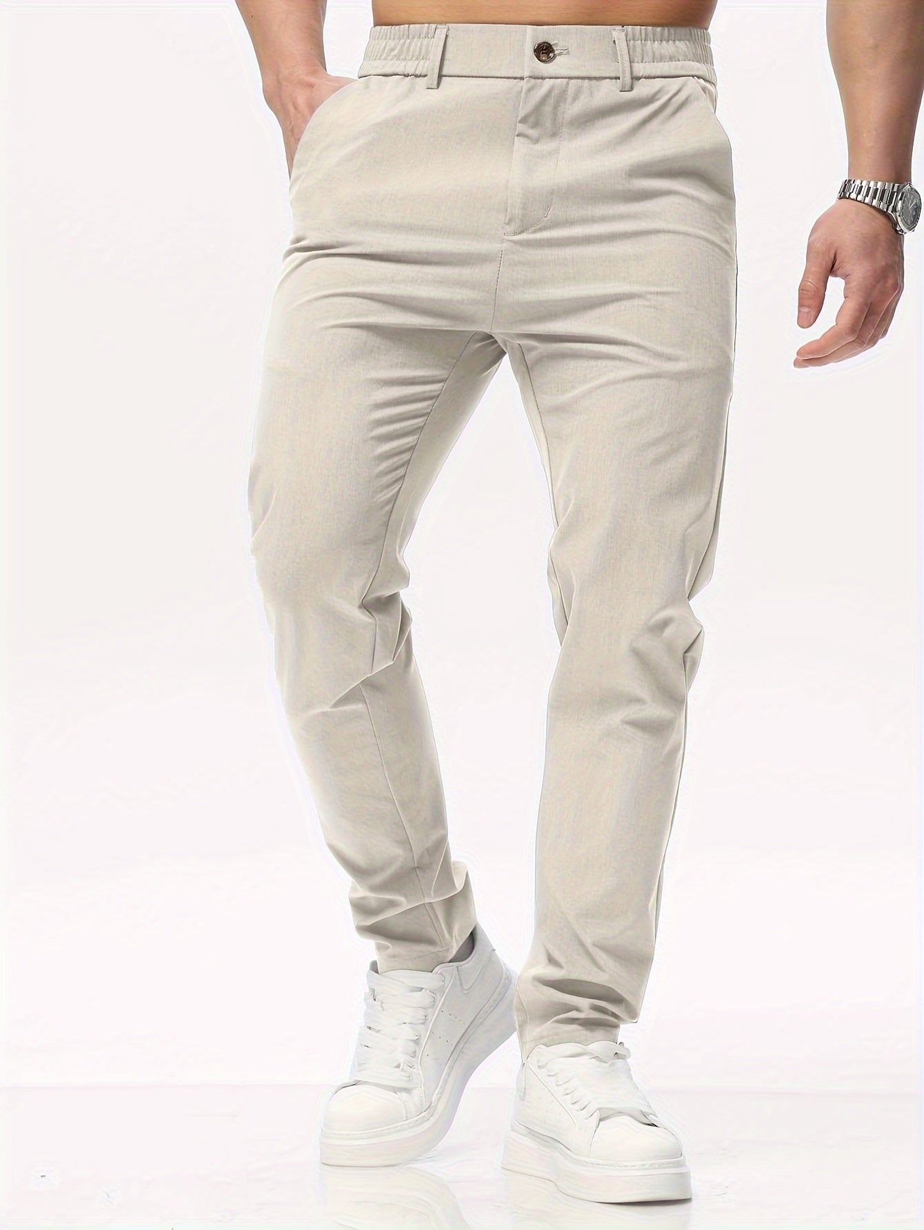 Herrbyxor Elastiska Midjeband Slim Fit-2