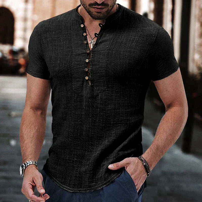 Mäns Slim Fit Henley Skjorta i Casual Stil 3