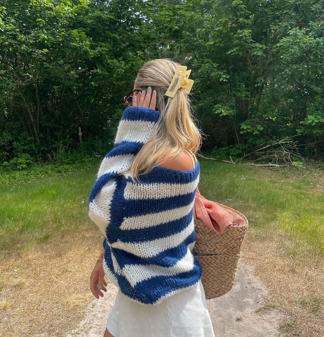 Alva | Randig Stickad Tröja