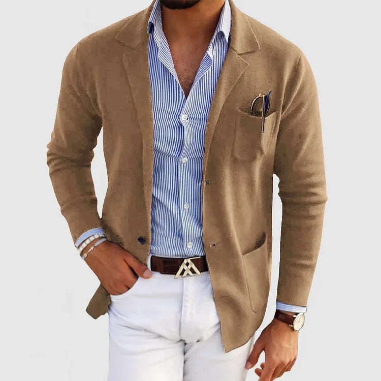 Herrens Stickad Blazer Lätt och Avslappnad-4