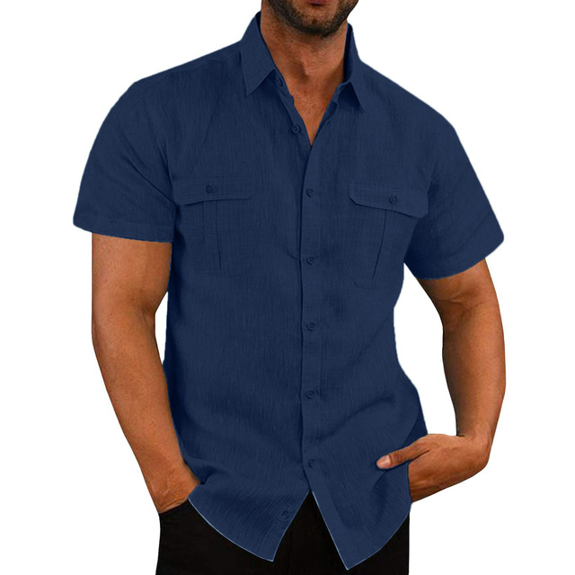 Herr Kortärmad Skjorta 100% Bomull Klassisk Design-6