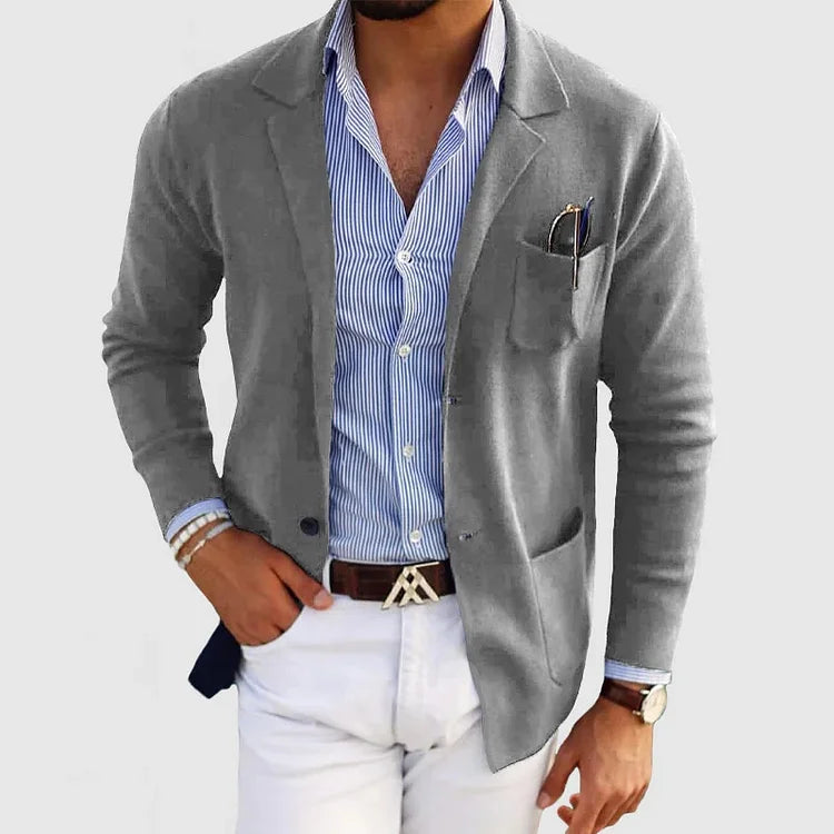 Herrens Stickad Blazer Lätt och Avslappnad-5