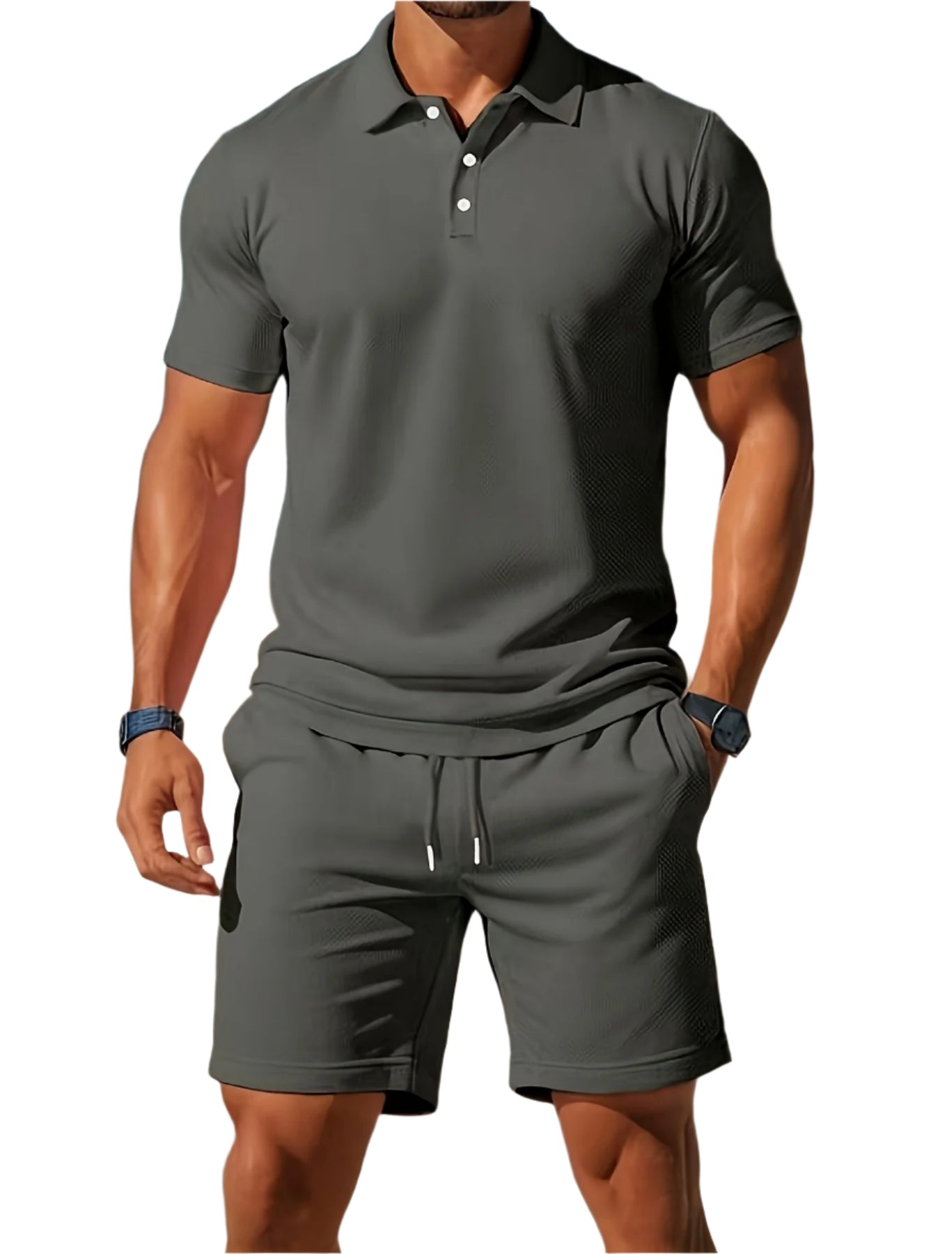 Mäns Bomull Polo Skjorta och Shorts Kläder för Män-2
