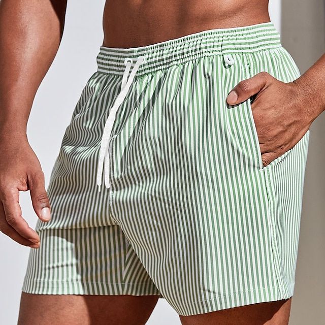 Badbyxor Herr Bomull Randiga Badshorts för Sommar