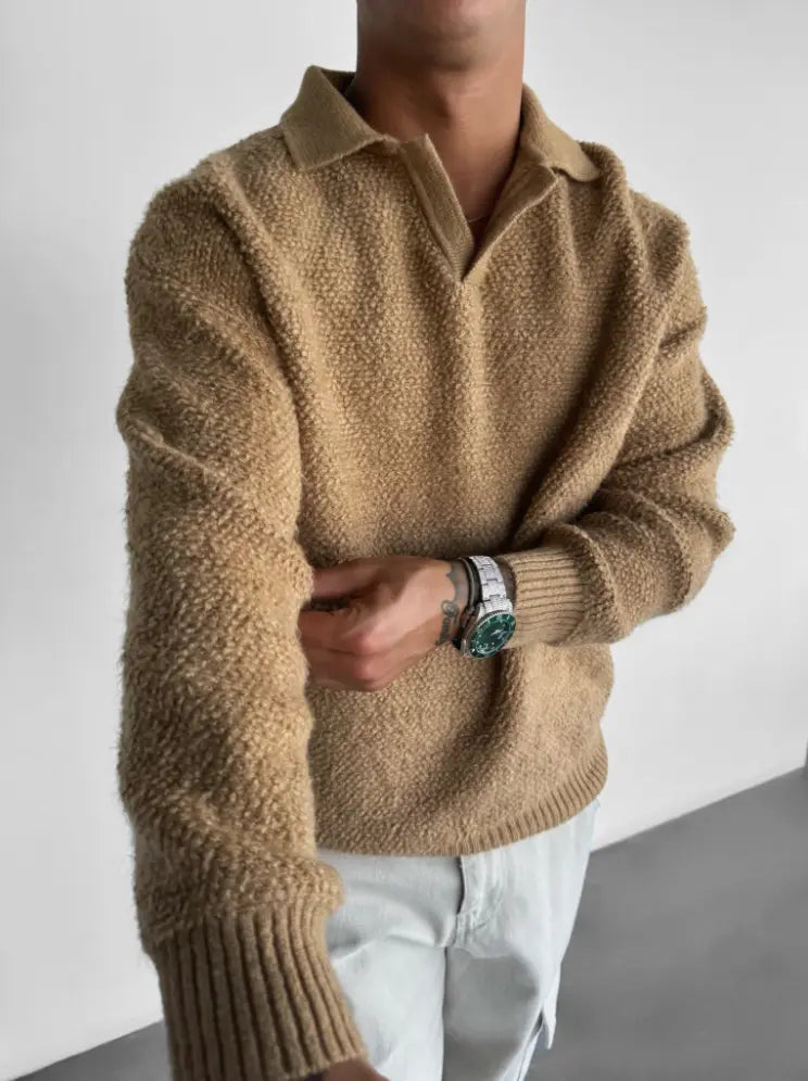 ByCastello | Oversized Surrande Tröja med Stickad Krage