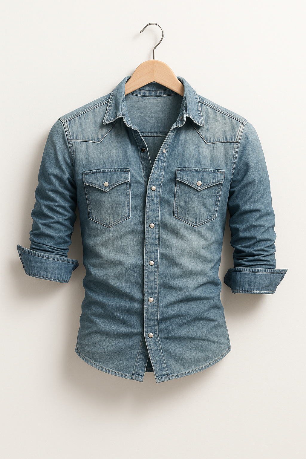 Herrskjorta Denim Klassisk Stil Hållbar Material-2