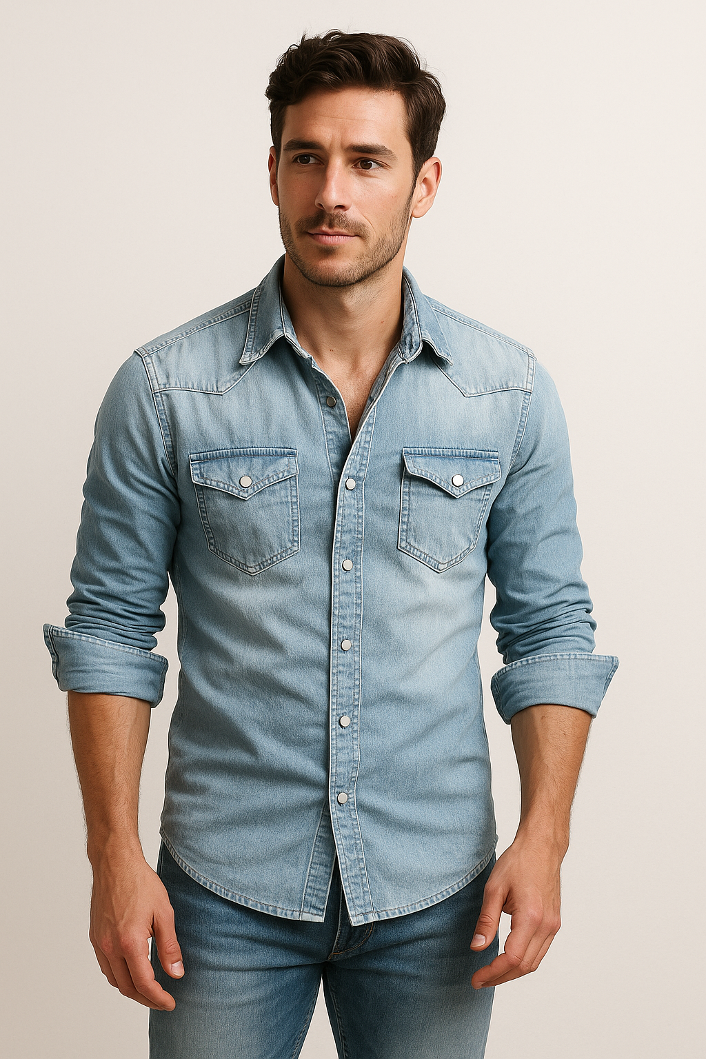 Variant image for Herrskjorta Denim Klassisk Stil Hållbar Material-1