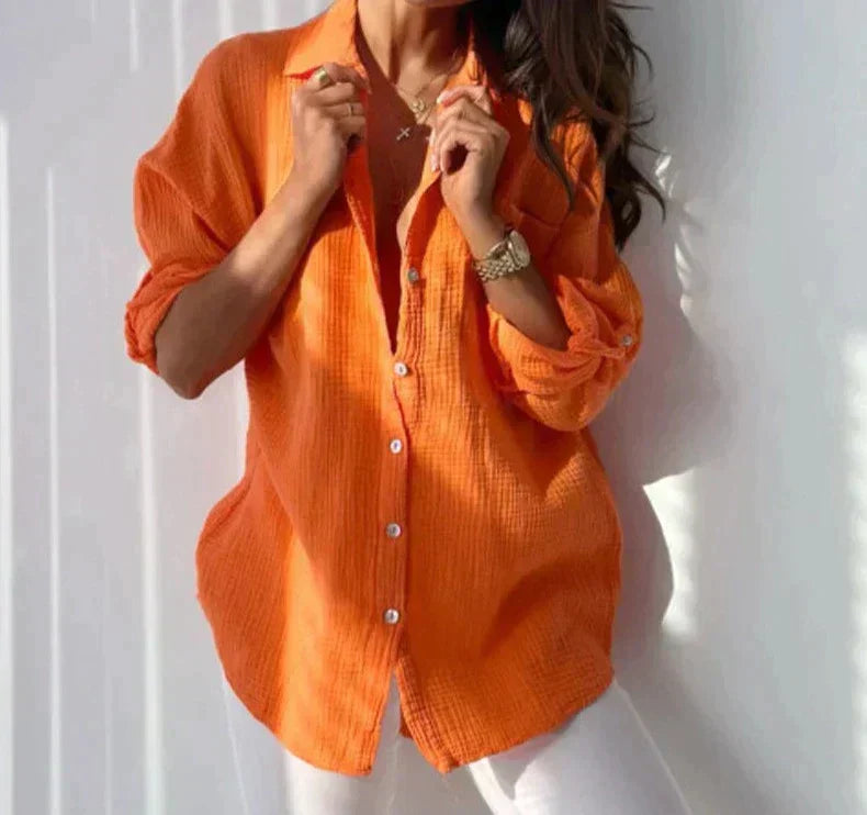 Dam Blus Bomull Figurbetonad Design