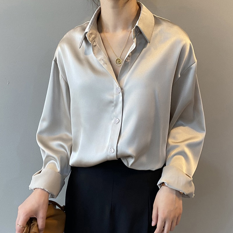 Dam Blus Bomull Löst Snitt Modern Stil