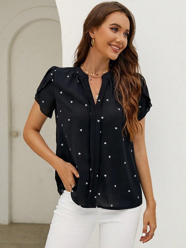 Dam Bomull Mini Blus med Hjärtmönster