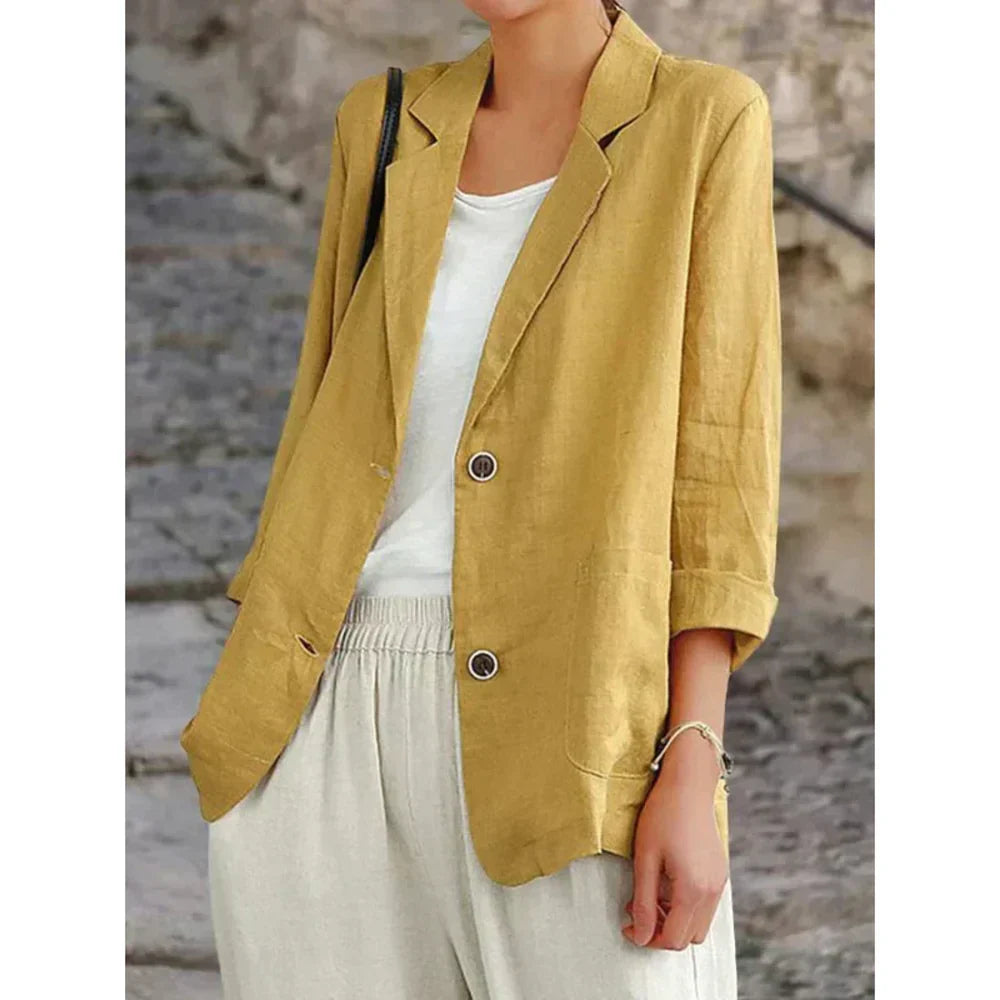 Dam Linne Blazer Elegant för Formella och Avslappnade Tillfällen