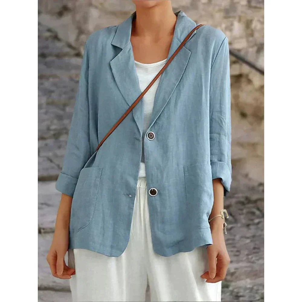 Dam Linne Blazer Elegant för Formella och Avslappnade Tillfällen