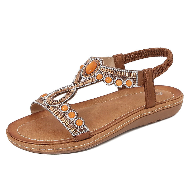 Dam PU-läder Sandaler med Boho Kristall Detaljer