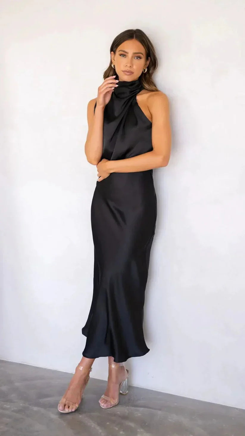 Dam Satin Aftonklänning Asymmetrisk Midi Klänning