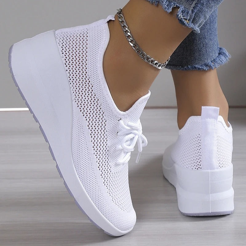 Dam Sneakers Stickad Design Ökad Sula Komfortabelt