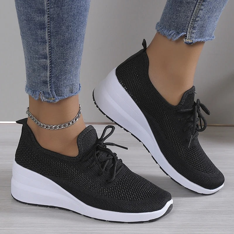 Dam Sneakers Stickad Design Ökad Sula Komfortabelt