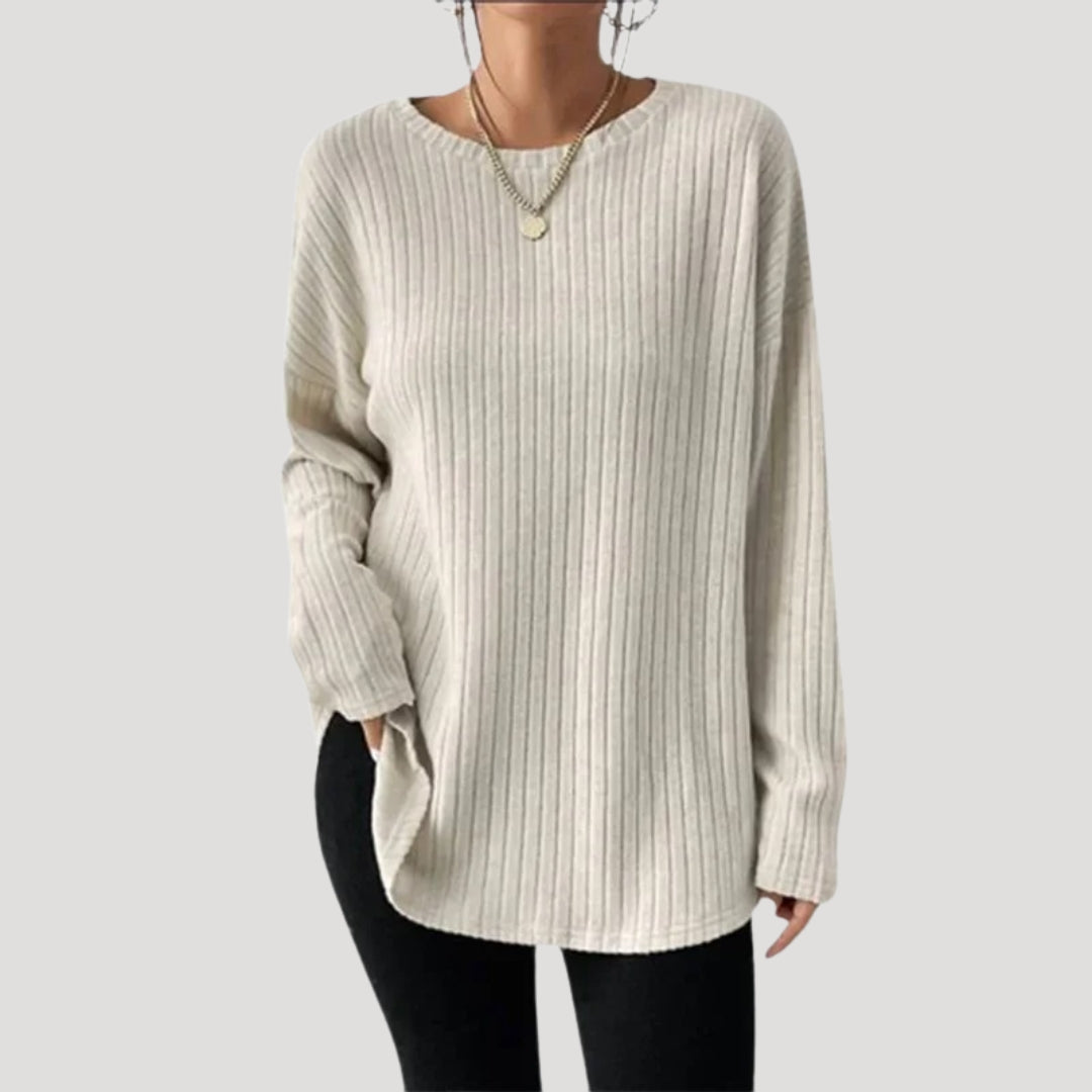Dam Oversized Ribbad Tröja för Avslappnad Stil 0