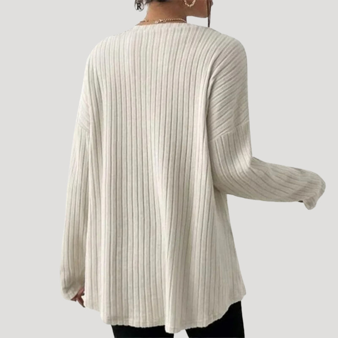 Dam Oversized Ribbad Tröja för Avslappnad Stil 1