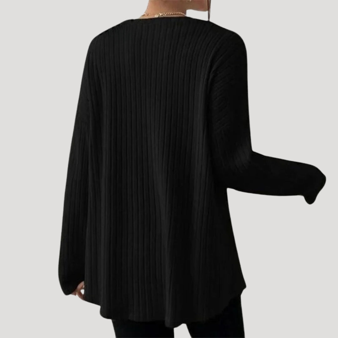 Dam Oversized Ribbad Tröja för Avslappnad Stil 2