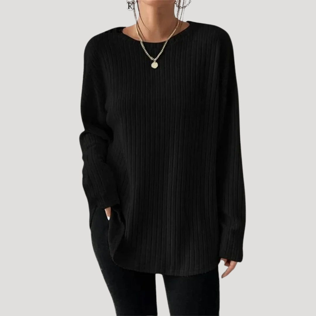 Dam Oversized Ribbad Tröja för Avslappnad Stil 3