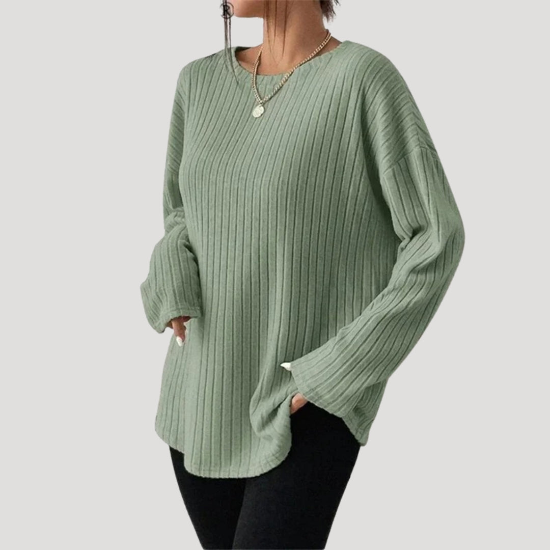 Dam Oversized Ribbad Tröja för Avslappnad Stil 4