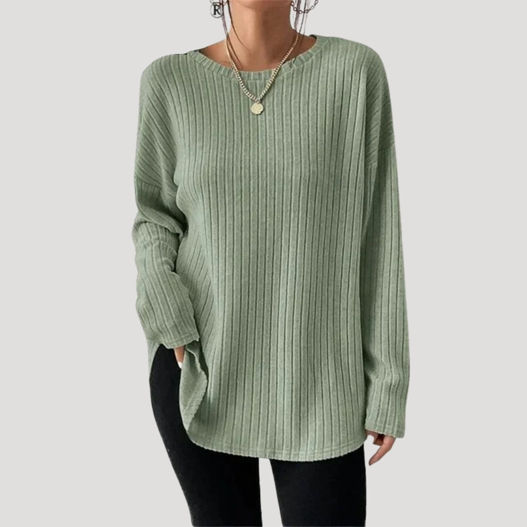 Dam Oversized Ribbad Tröja för Avslappnad Stil 5